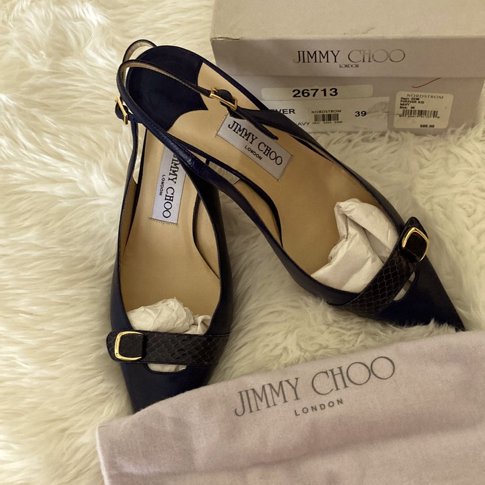 Jimmy Choo sling bk navy NIB 3” heel sz 39